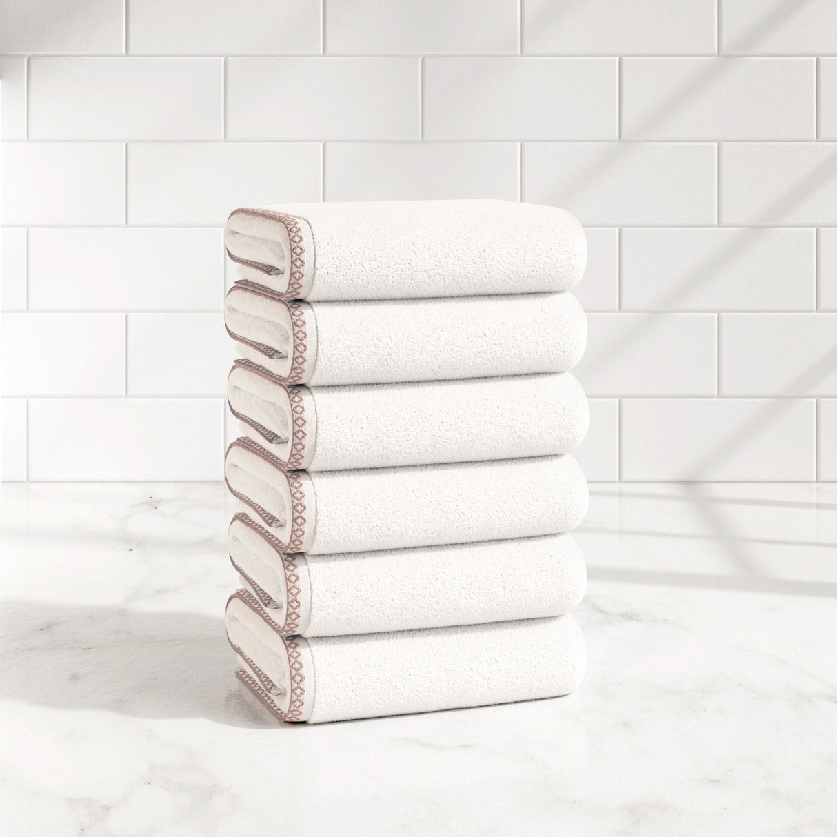 Cotton Border-Stitched 6-Piece Towel Set - Valery Collection