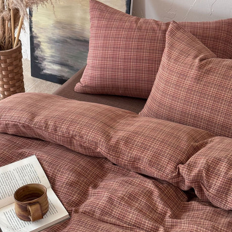 British Vintage Plaid Bedding Set / Brown