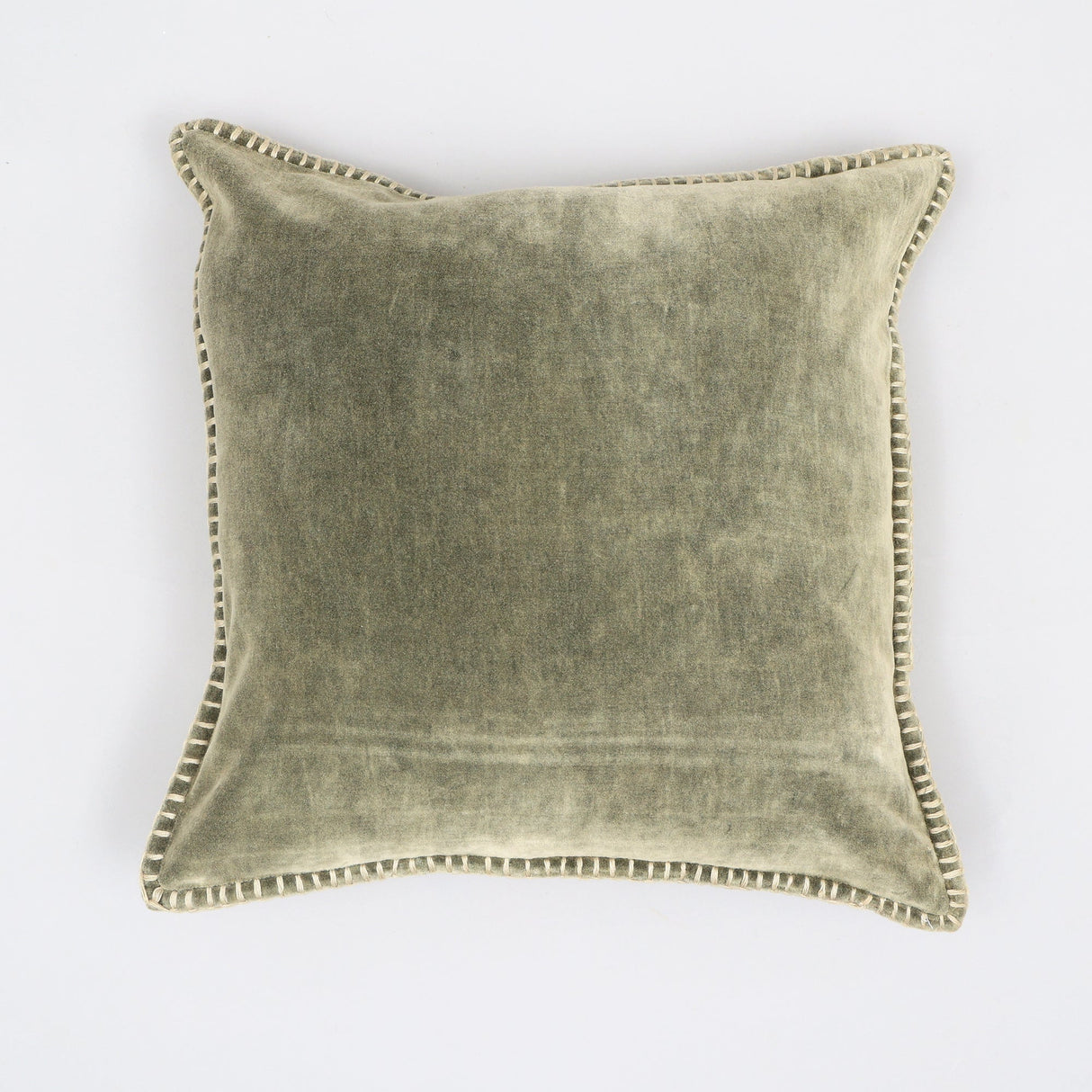 Stonewashed Cotton Velvet Throw Pillow with Decorative Handstiched Edges-19X19'