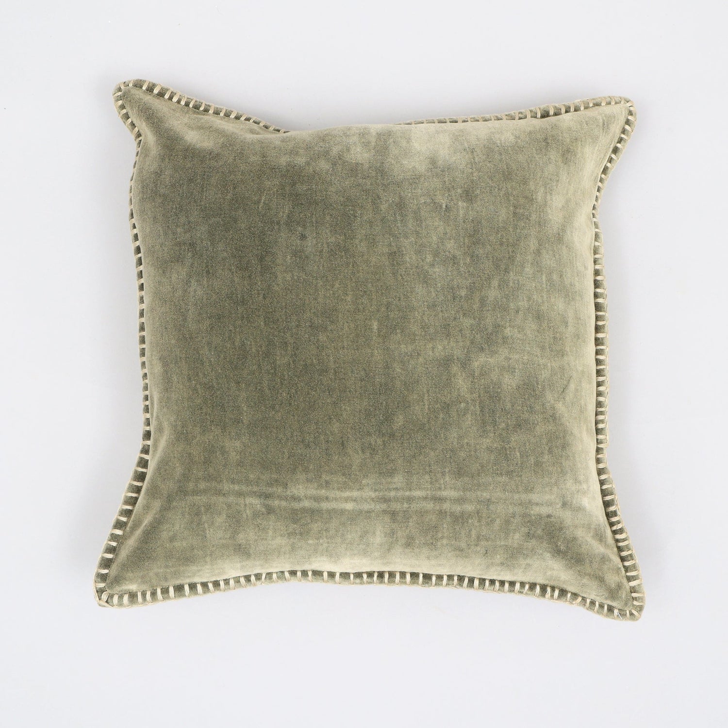 Stonewashed Cotton Velvet Throw Pillow with Decorative Handstiched Edges-19X19'
