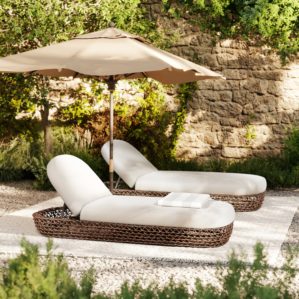 Willow Wicker & Sunbrella Upholstered Patio Lounger