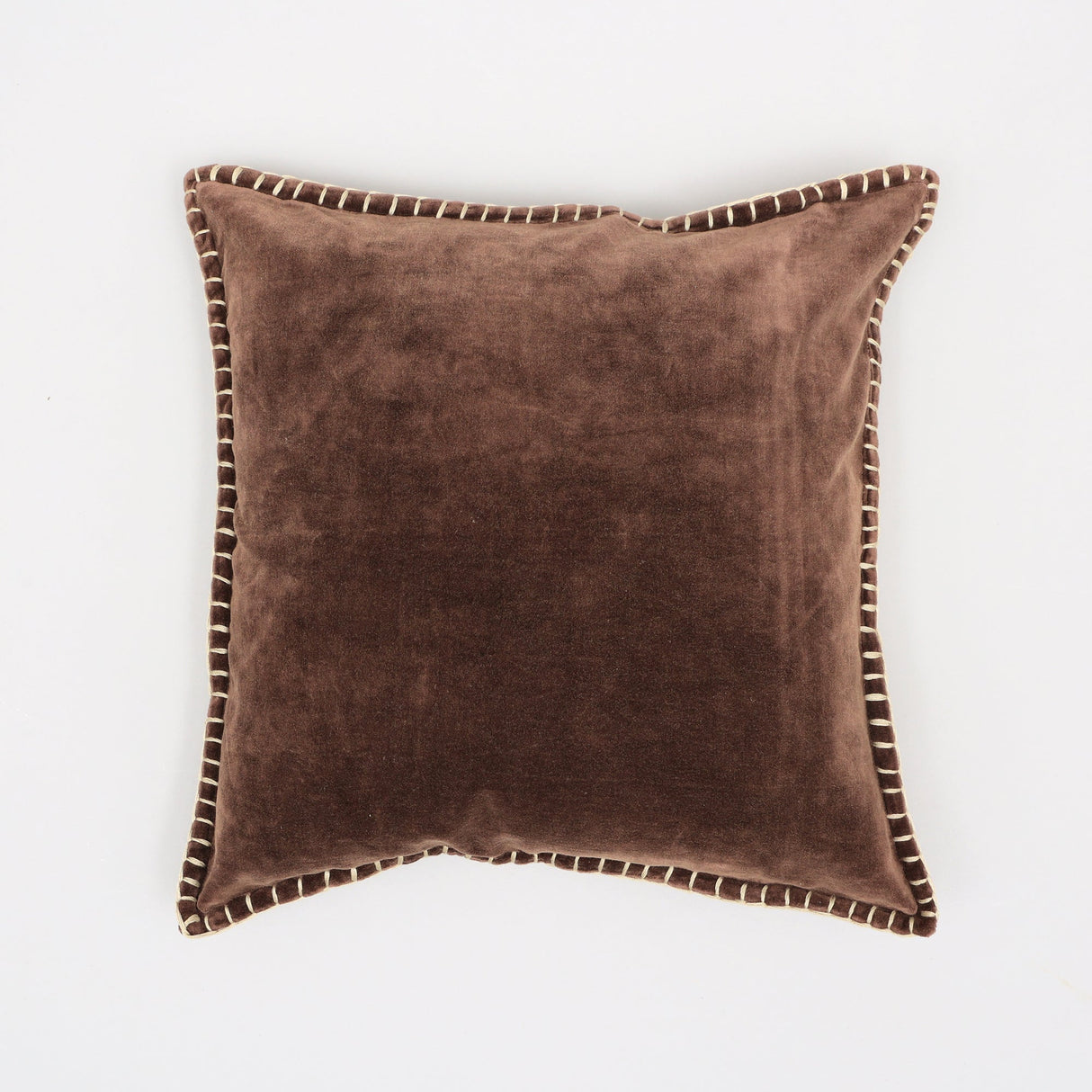 Stonewashed Cotton Velvet Throw Pillow with Decorative Handstiched Edges-19X19'