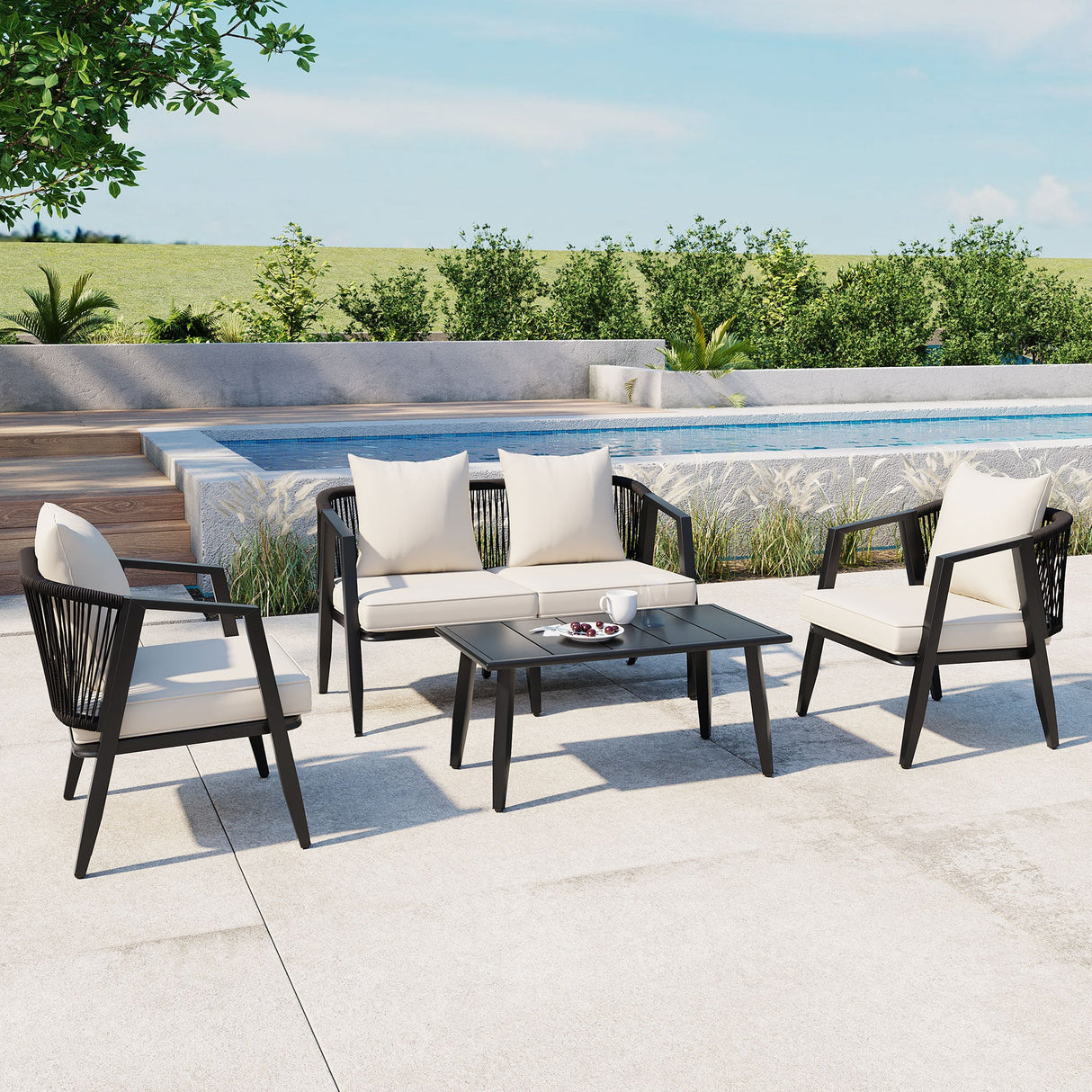 Four-Piece-Beige-Iron-Patio-Seating-Ensemble-Outdoor-Furniture-Sets
