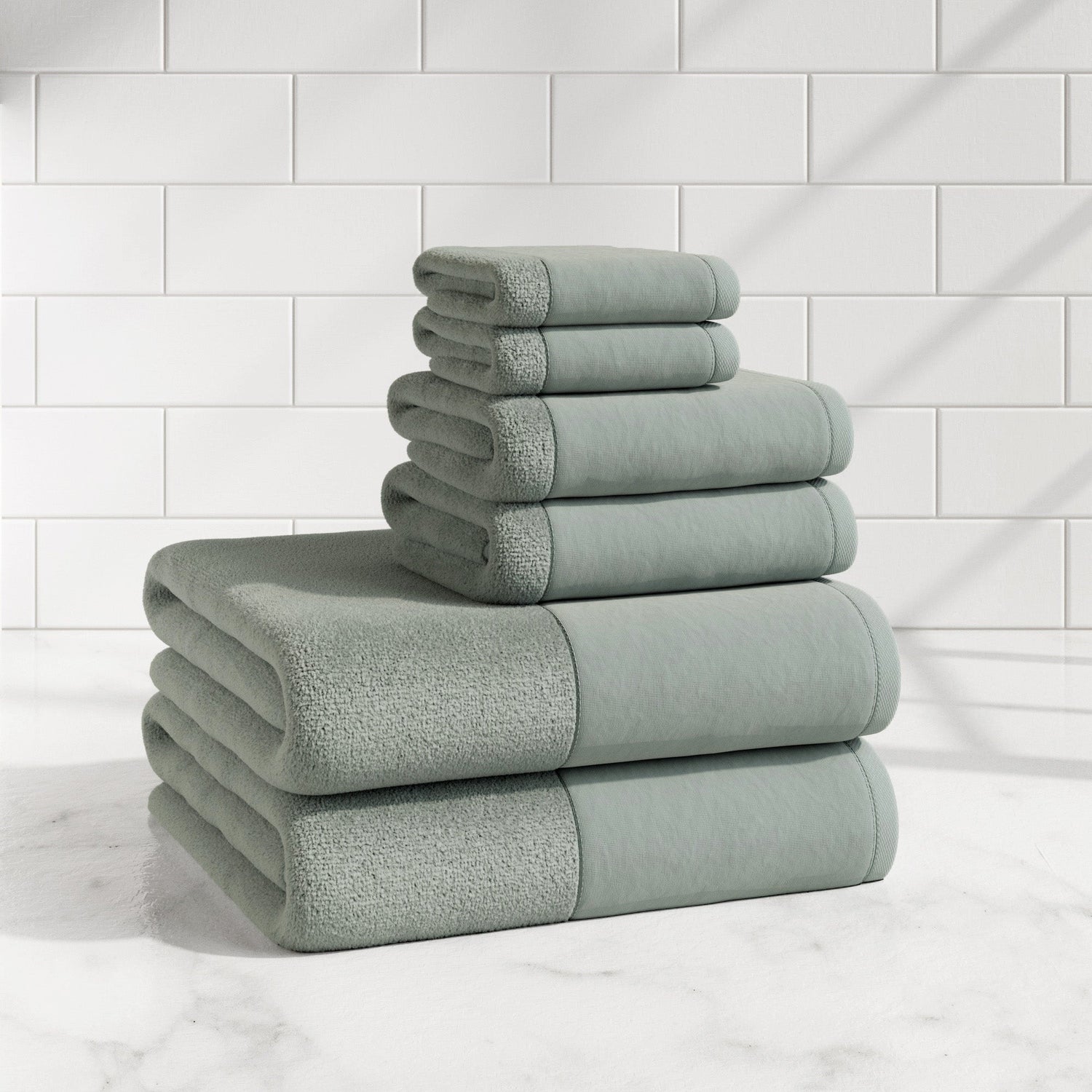 Cotton Linen-Like Border 6-Piece Towel Set - Priya Collection