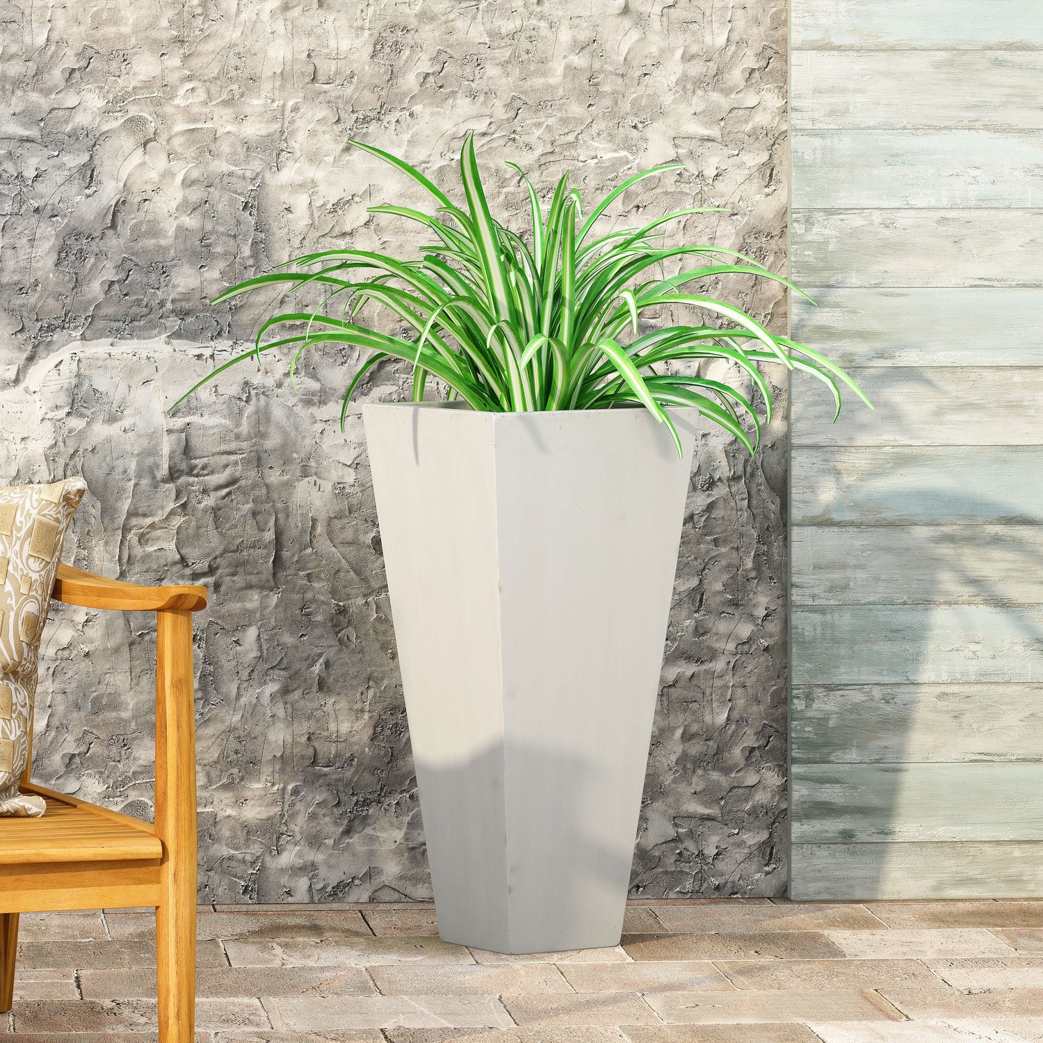 28.5" outdoor modern tapered cast stone planter, white