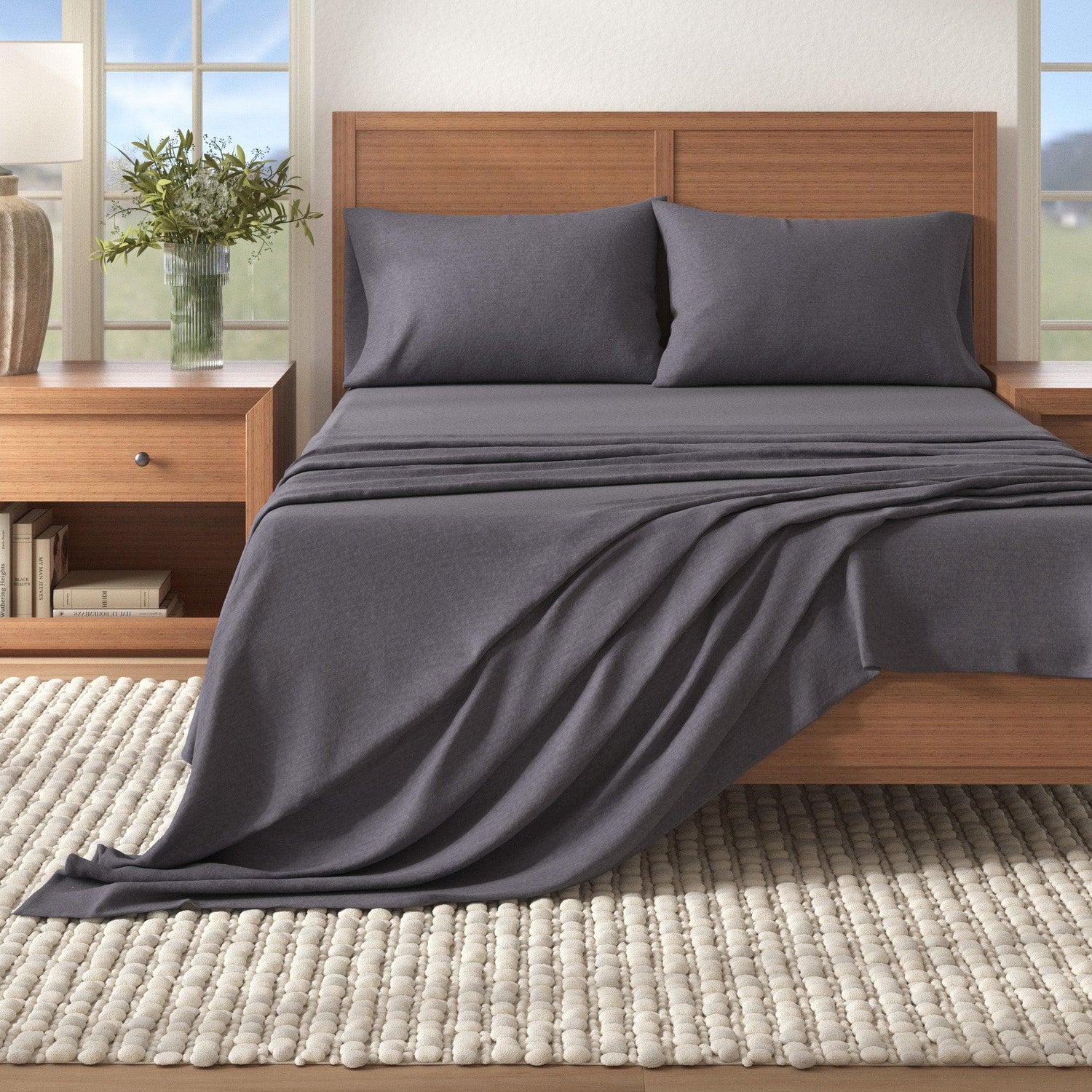4 Piece Heathered Solid Cotton Blend Flannel Sheet Set - Anders Collection