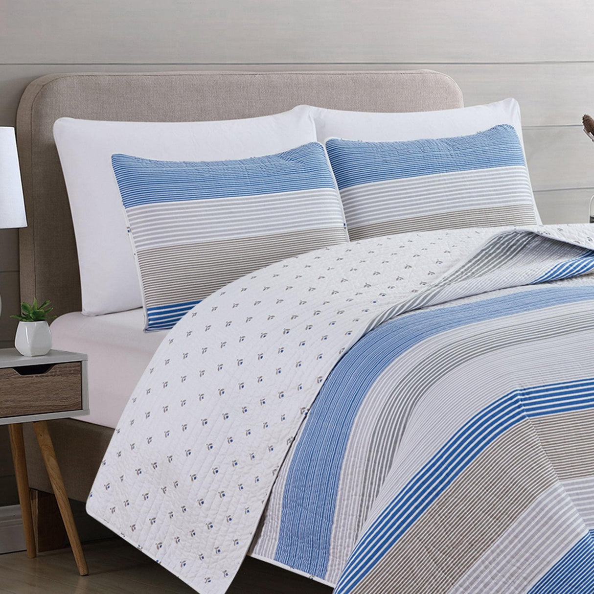 3 Piece Striped Quilt Set - Bryce Collection