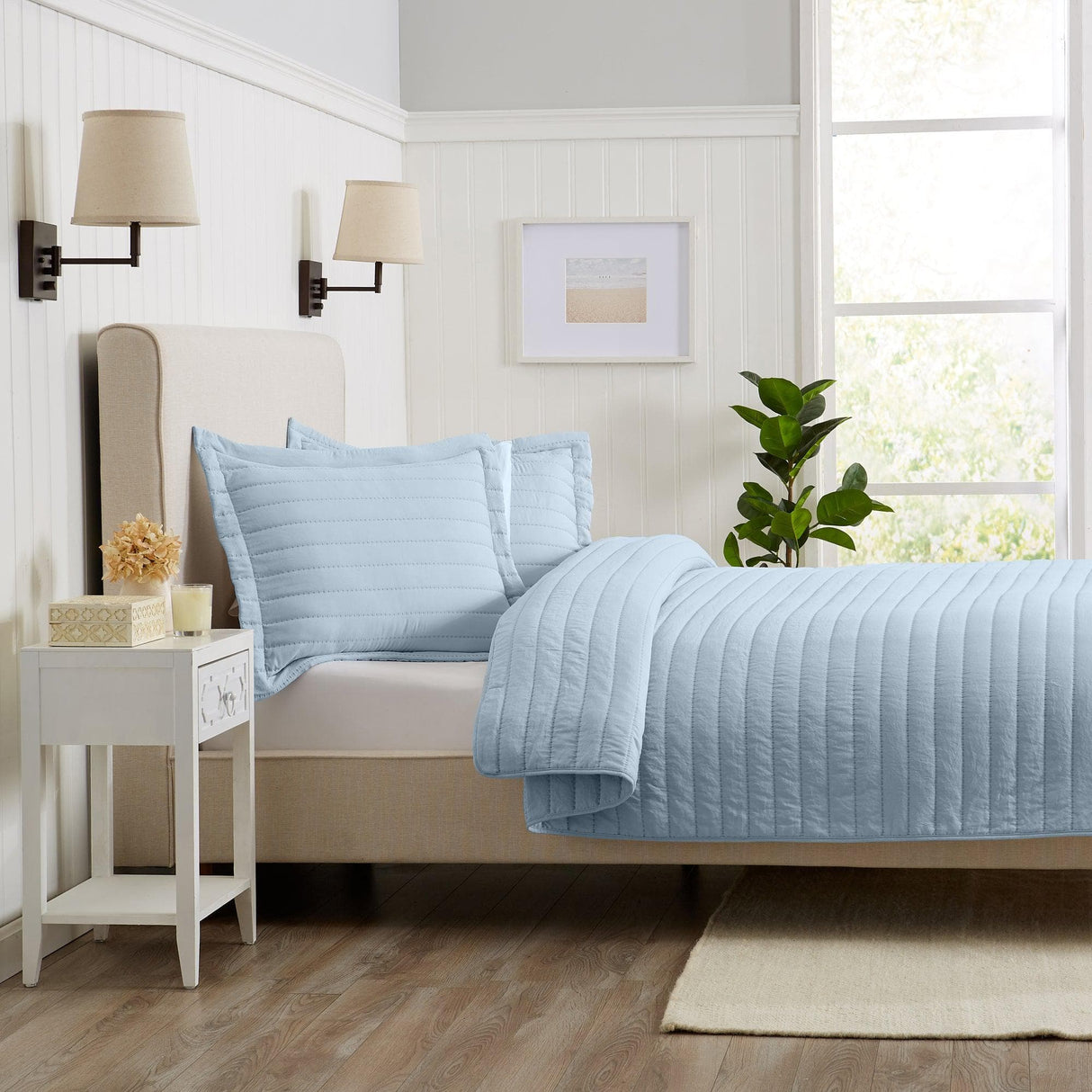 3-Piece Solid Striped Quilt - Virginia Collection