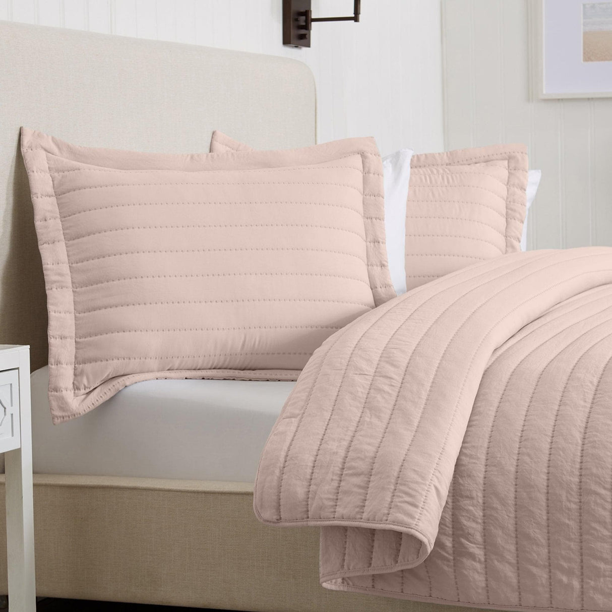 3-Piece Solid Striped Quilt - Virginia Collection
