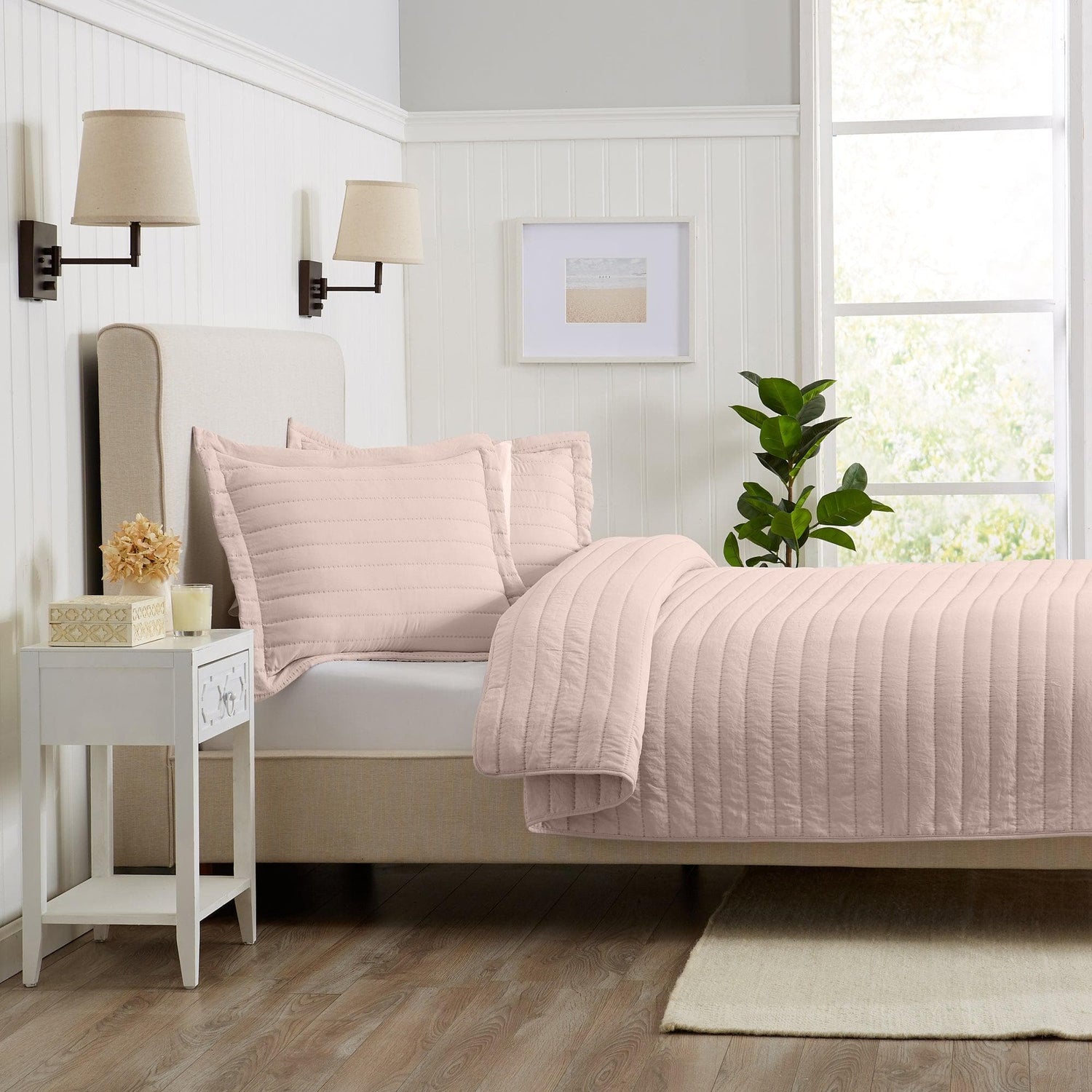 3-Piece Solid Striped Quilt - Virginia Collection