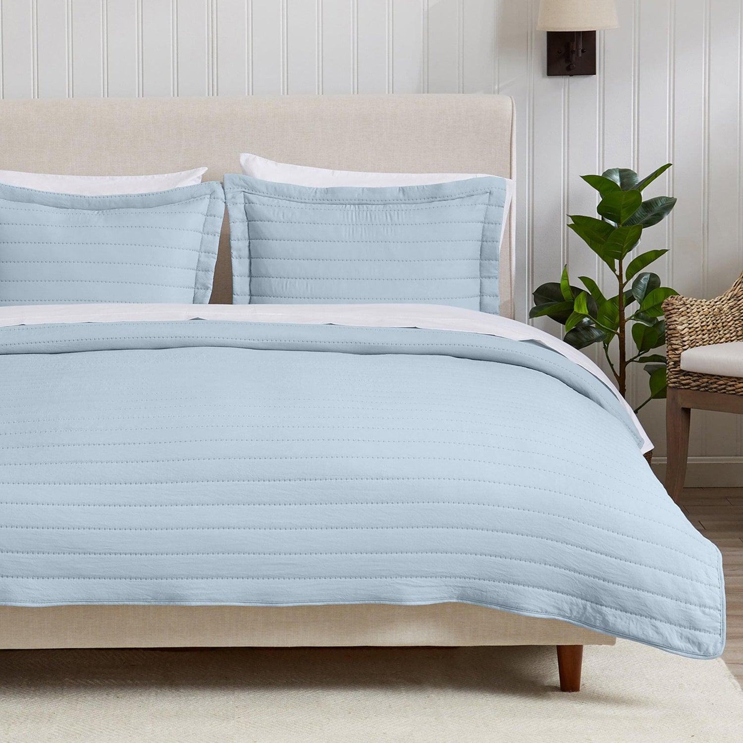 3-Piece Solid Striped Quilt - Virginia Collection