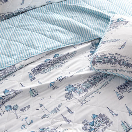 3-Piece Coastal Toile Quilt Set - Cape Elizabeth Collection