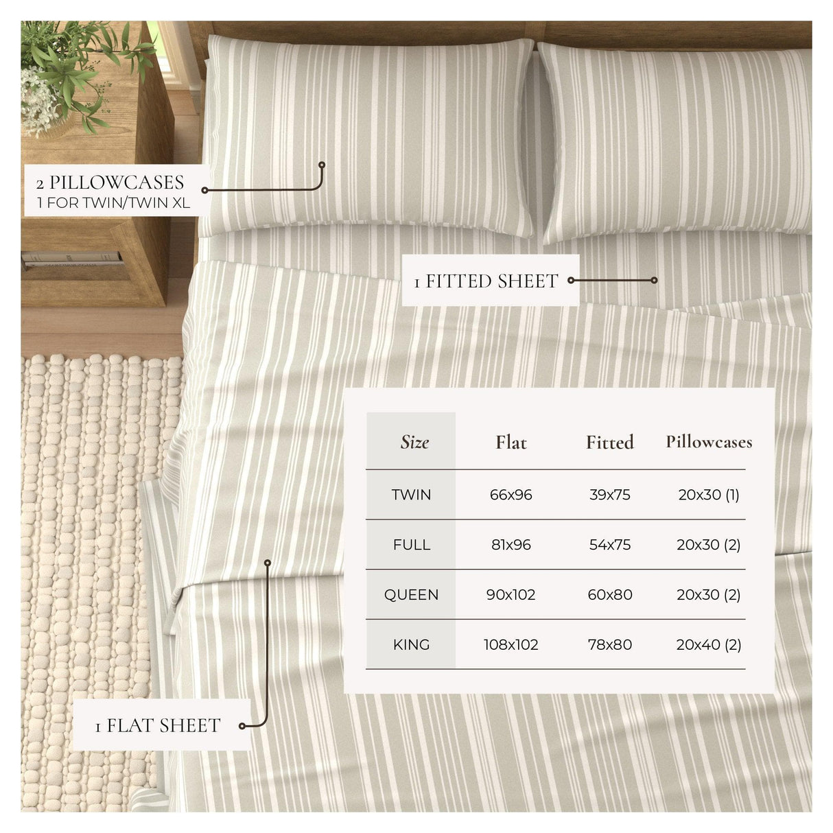 4-Piece Striped Microfiber Sheet Set - Elouise Collection