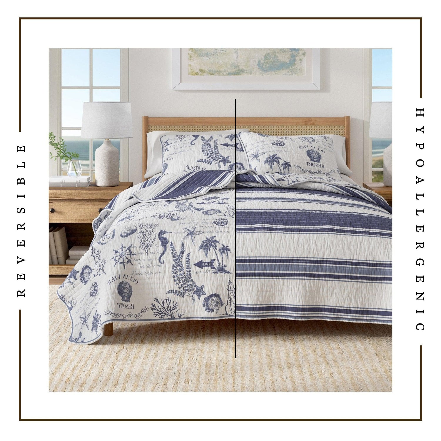 Coastal Printed Cotton Quilt Set - Calypso Collection