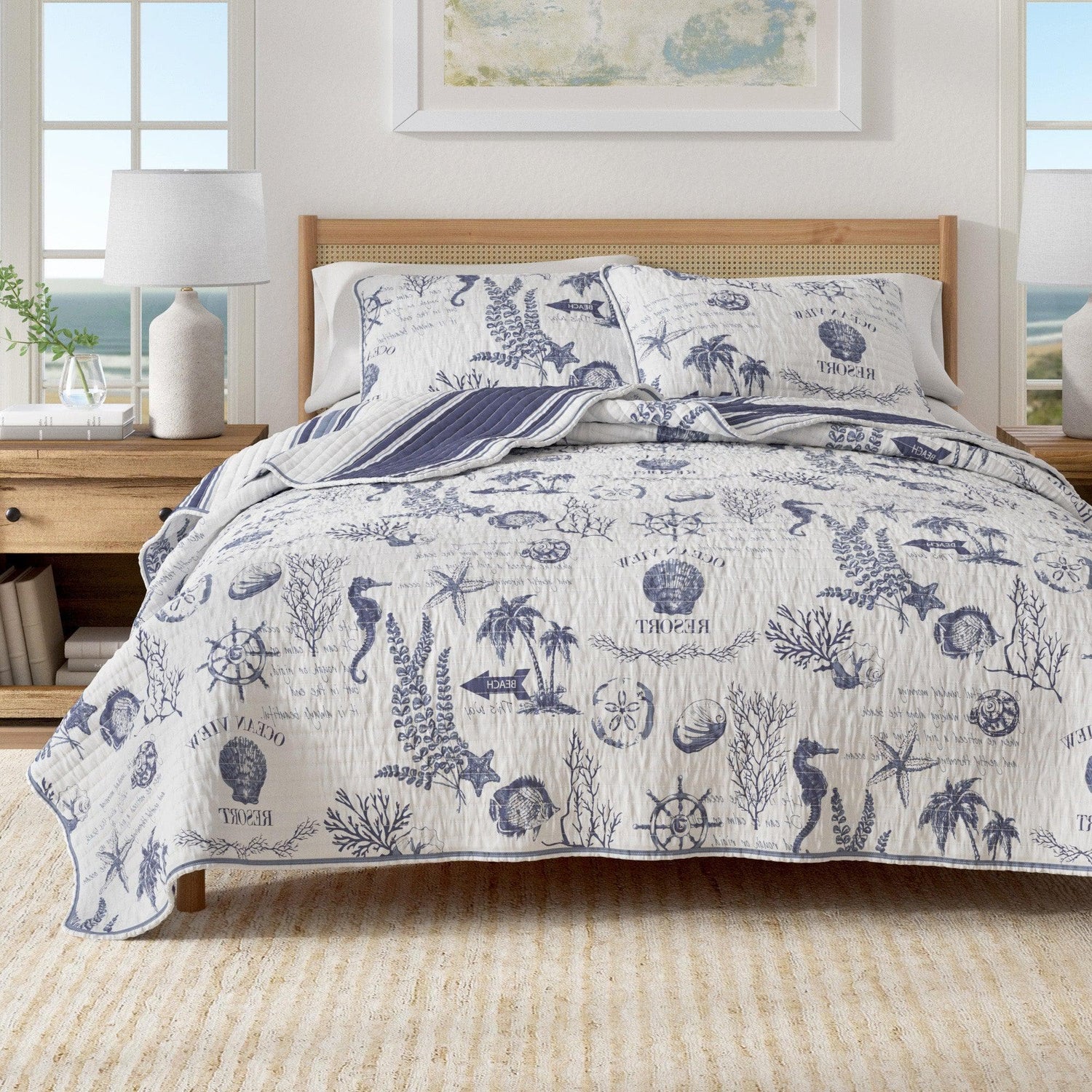 Coastal Printed Cotton Quilt Set - Calypso Collection