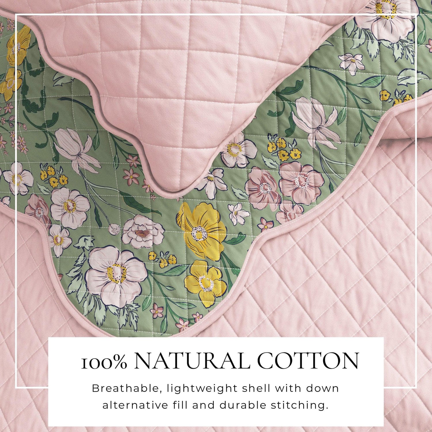 Floral Print & Scalloped Edge Cotton Quilt Set - Gwen Collection