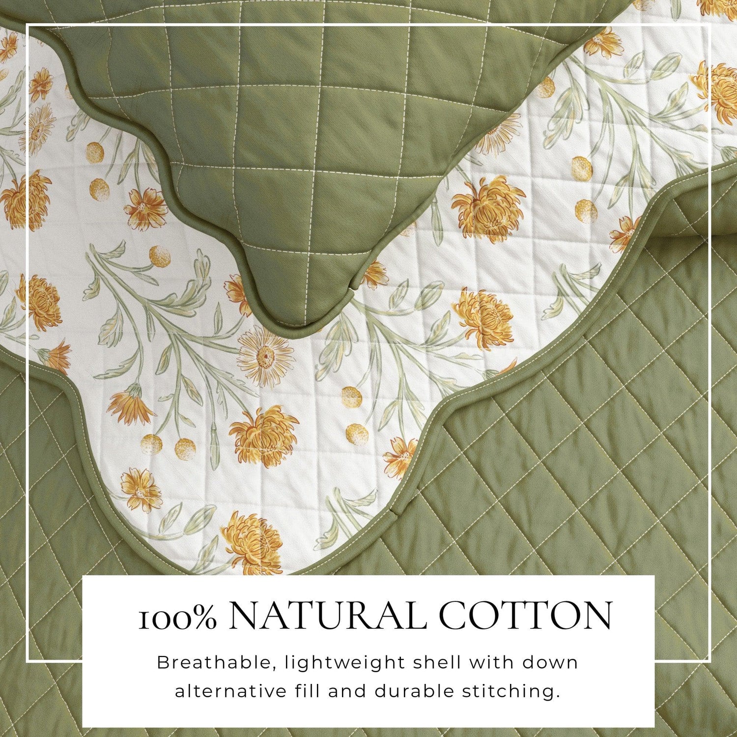 Floral Print & Scallopeded Edge Cotton Quilt Set - Illiana Collection