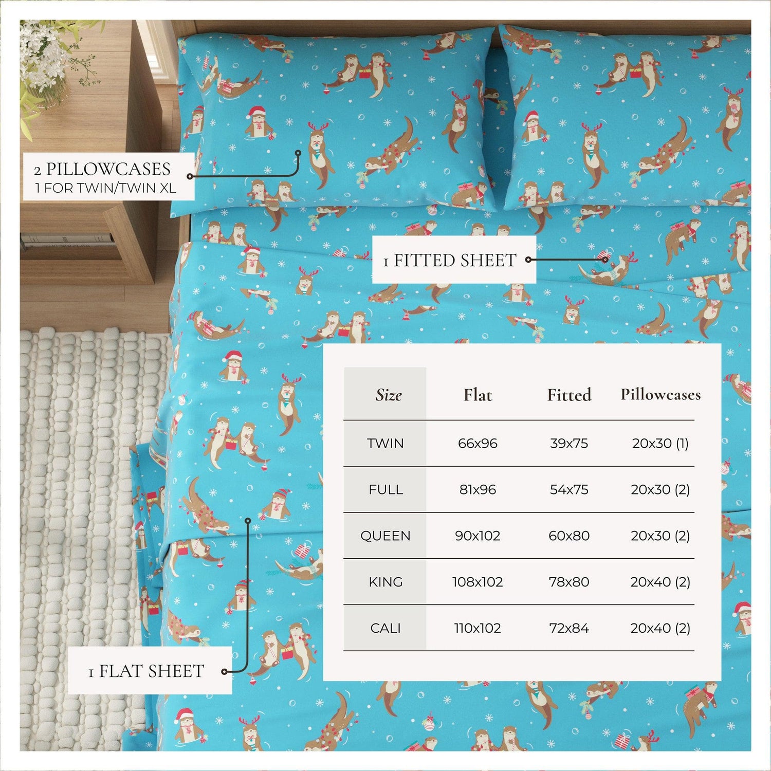 4-Piece Turkish Cotton Christmas Flannel Sheet - Whittaker Collection