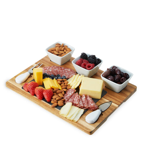 Acacia & Slate Cheese Board Set with Ceramic Bowls