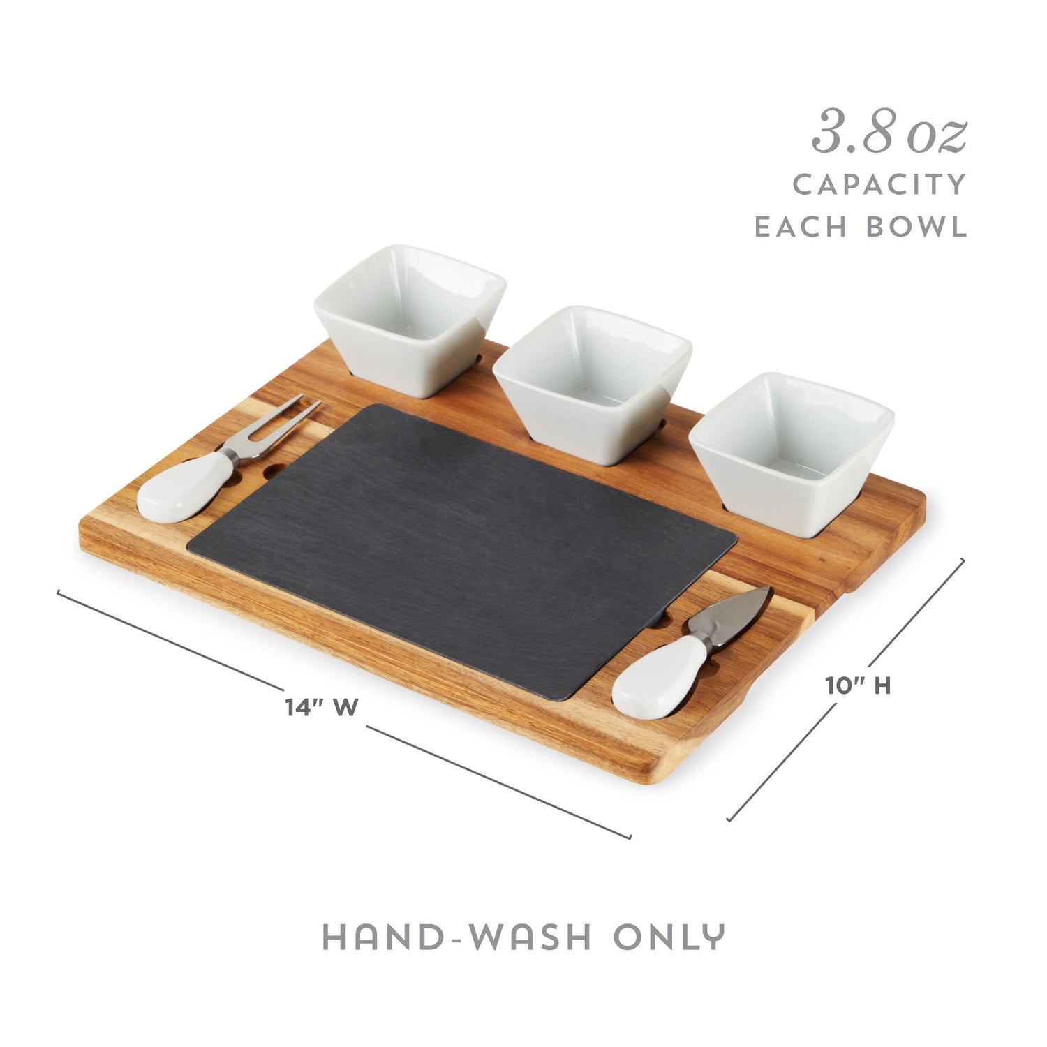 Acacia & Slate Cheese Board Set with Ceramic Bowls