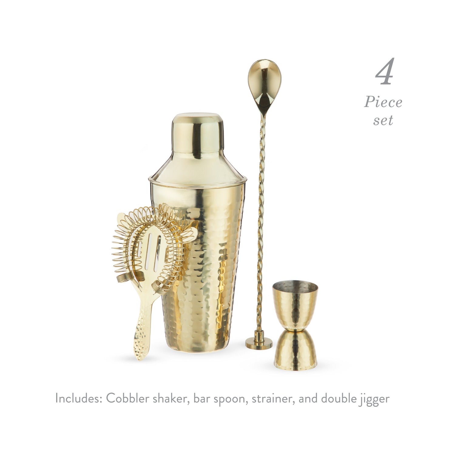 Hammered 4-Piece Barware Set in Gold