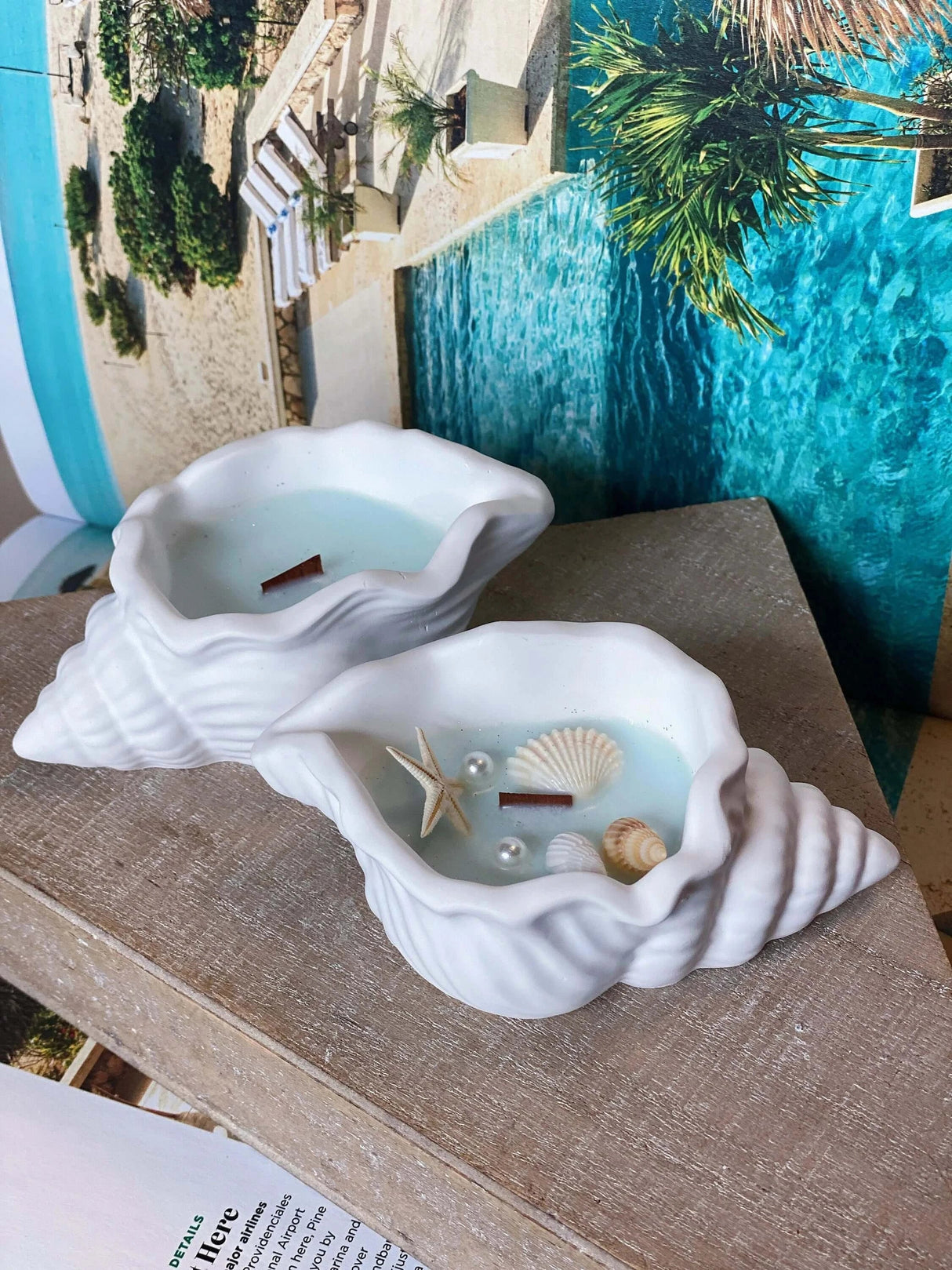 Ocean’s Whisper Candle in Jesmonite Shell – Coastal Calm at Home