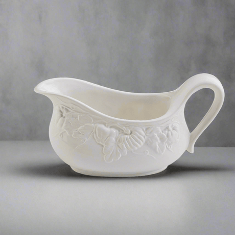 Pumpkin leaf gravy boat, white embossed pumpkin fall harvest, made in italy - Tuesday Morning - Fall Decor