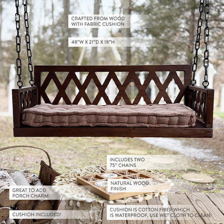 Brown Porch Swing with Cushion
