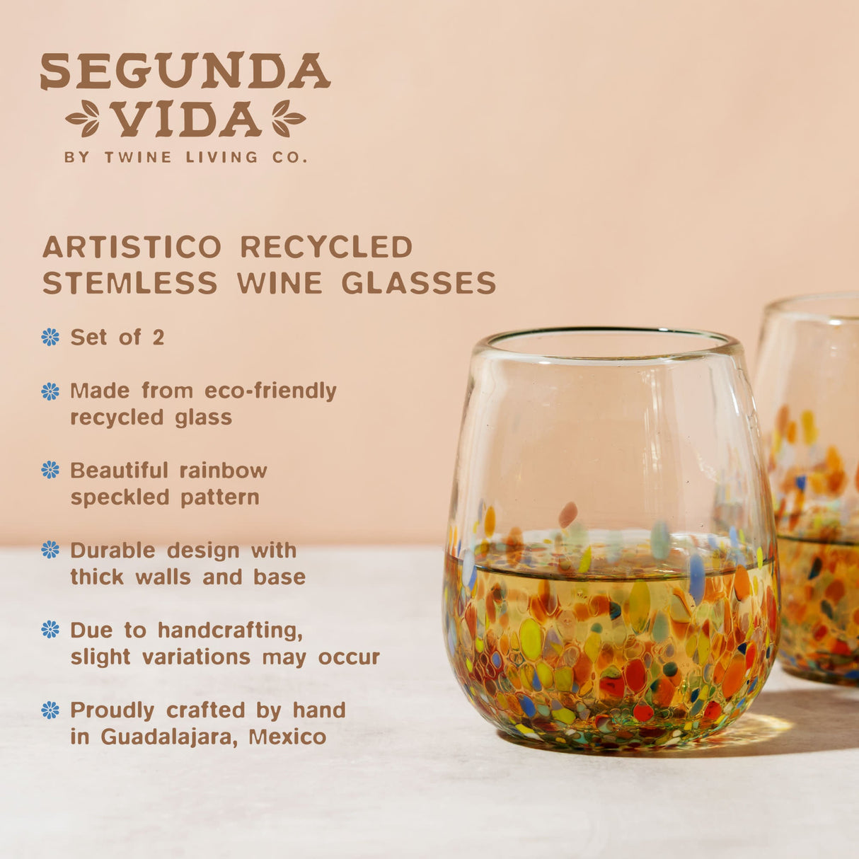 Segunda Vida Artistico Stemless Wine Glasses