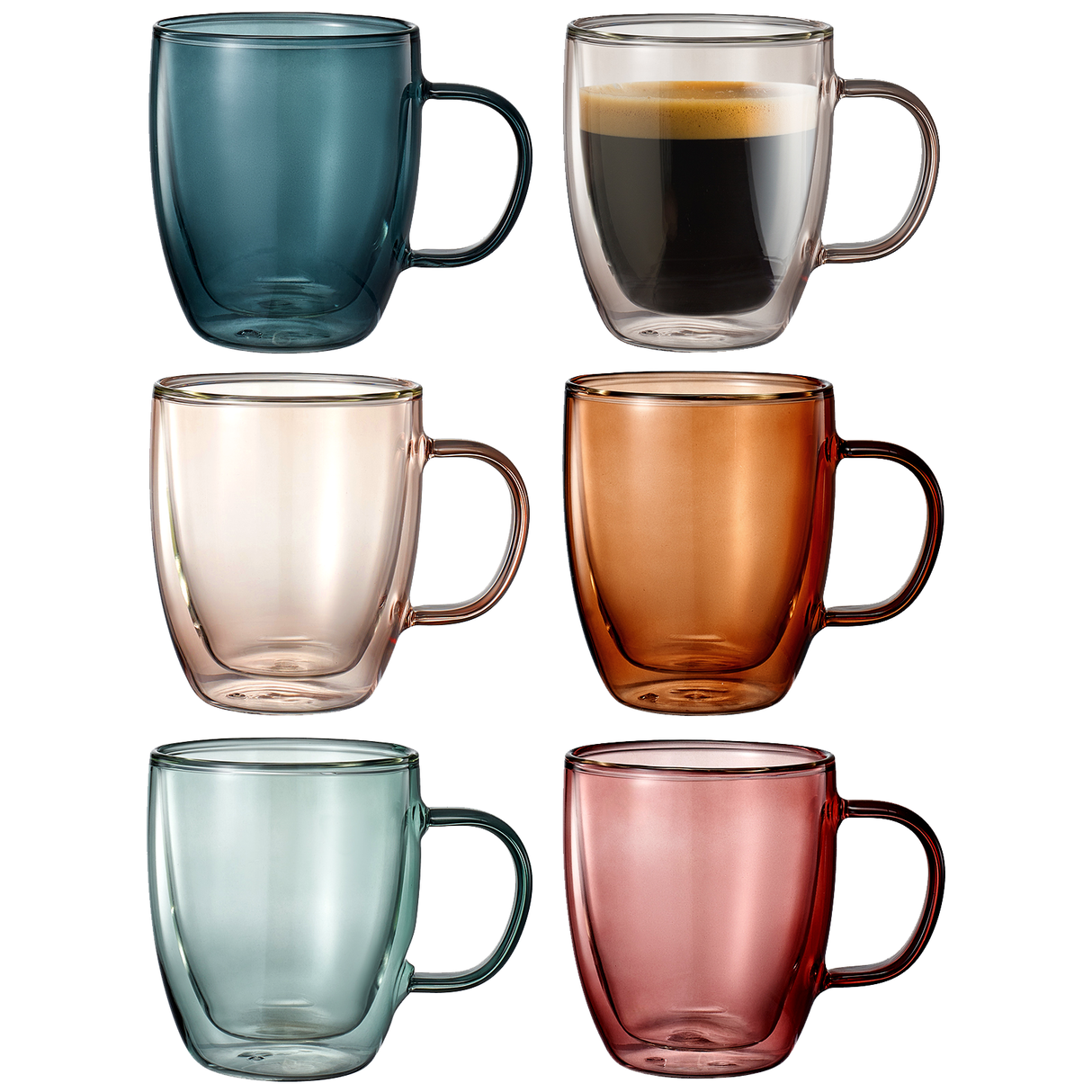 Tonal Double Wall Mug Glassware, Set of 6