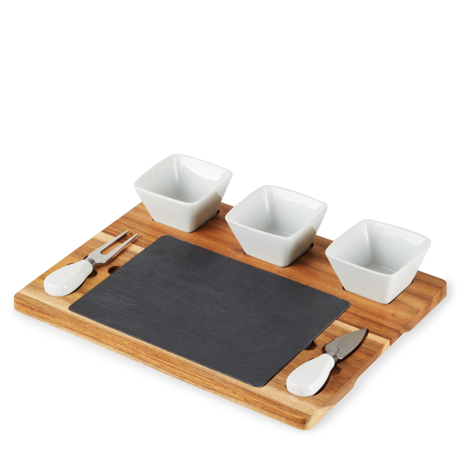 Acacia & Slate Cheese Board Set with Ceramic Bowls