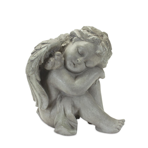 Sitting-Cherub-Angel-Figurine-with-Bird-Accent-(Set-of-2)-Gray-Decorative-Sculptures