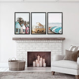 Summer Surfing Wall Art Set. Yellow Bus, Surfboards, Beach Cabins