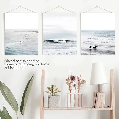 Navy Blue Surfing Wall Art. Set of 3 Prints