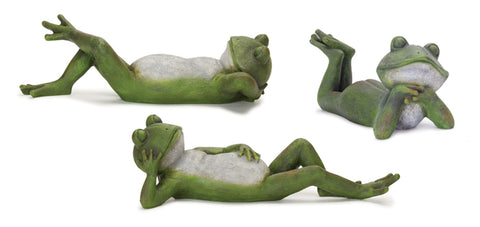 Lounging-Garden-Frog-Figurine-(Set-of-3)-Decorative-Sculptures