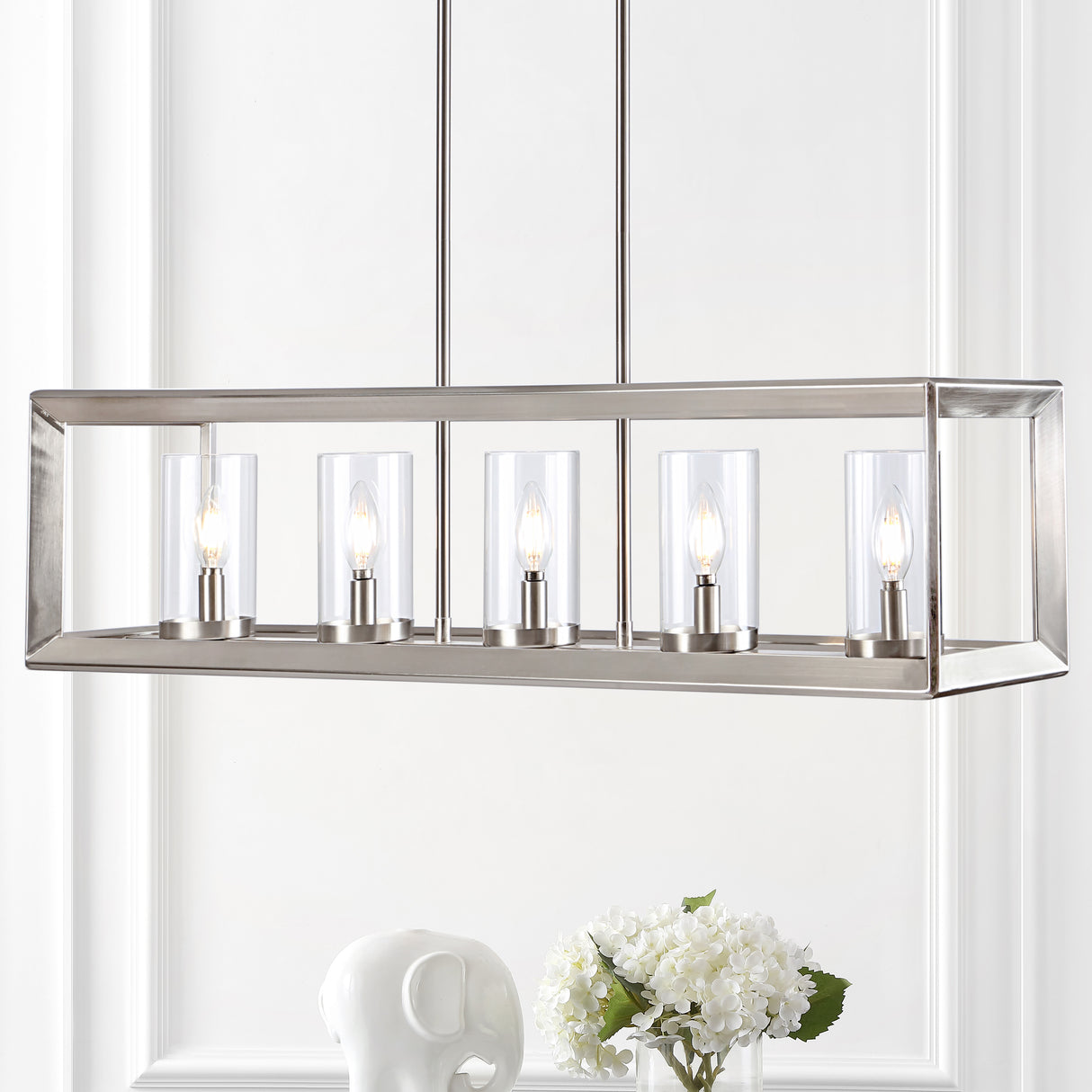 Linear-5-light-Metal/Glass-LED-Pendant-Silver-Pendant