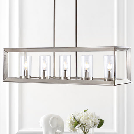 Linear-5-light-Metal/Glass-LED-Pendant-Silver-Pendant