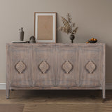 Carved-flower-door-handle,-antique-four-door-cabinet--(brown)-Buffets