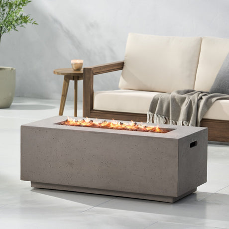 40" Outdoor 40,000 BTU Rectangular MgO Concrete Propane Fire Pit, Dark Grey (Tank Cover not Included) - Tuesday Morning - Fire Pits