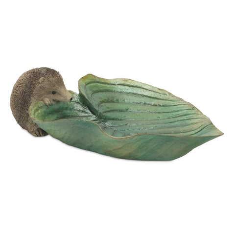 Garden-Leaf-Bird-Bath-with-Hedgehog-Accent-(Set-of-2)-Decorative-Sculptures