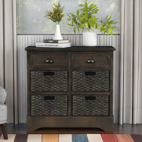 Storage-Cabinet-with-Two-Drawers-and-Rattan-Basket-(Gray)-Cabinets