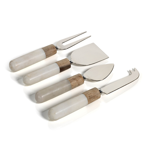 Marble-and-Wood-Cheese-Tools,--Set-of-4-Silver-Cutlery