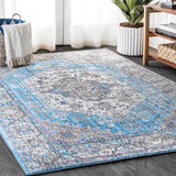 Vintage Medallion Area Rug - Bright Turquoise, Gray, and Ivory