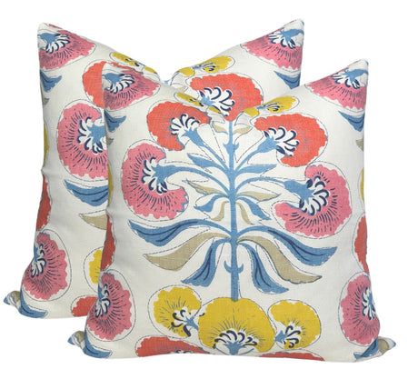 Tybee Tree Pillow Cover in Coral + Yellow