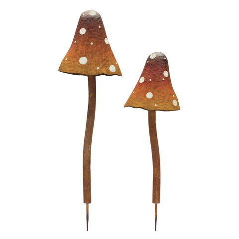 Iron-Metal-Mushroom-Garden-Stake-(Set-of-2)-Decorative-Sculptures