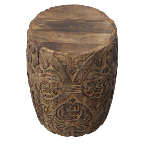Handcrafted-Mango-Wood-Side-End-Table-Damask-Carving,-Brown-End-Tables