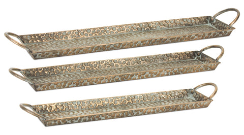 Hammered-Metal-Tray-w/-Washed-Finish-and-Handles-(Set-of-3)-Decorative-Trays