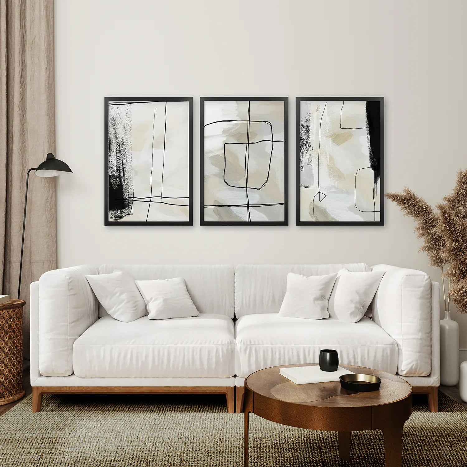 Black and Beige Minimalist Set of 3 Pieces. Nordic Abstract Style
