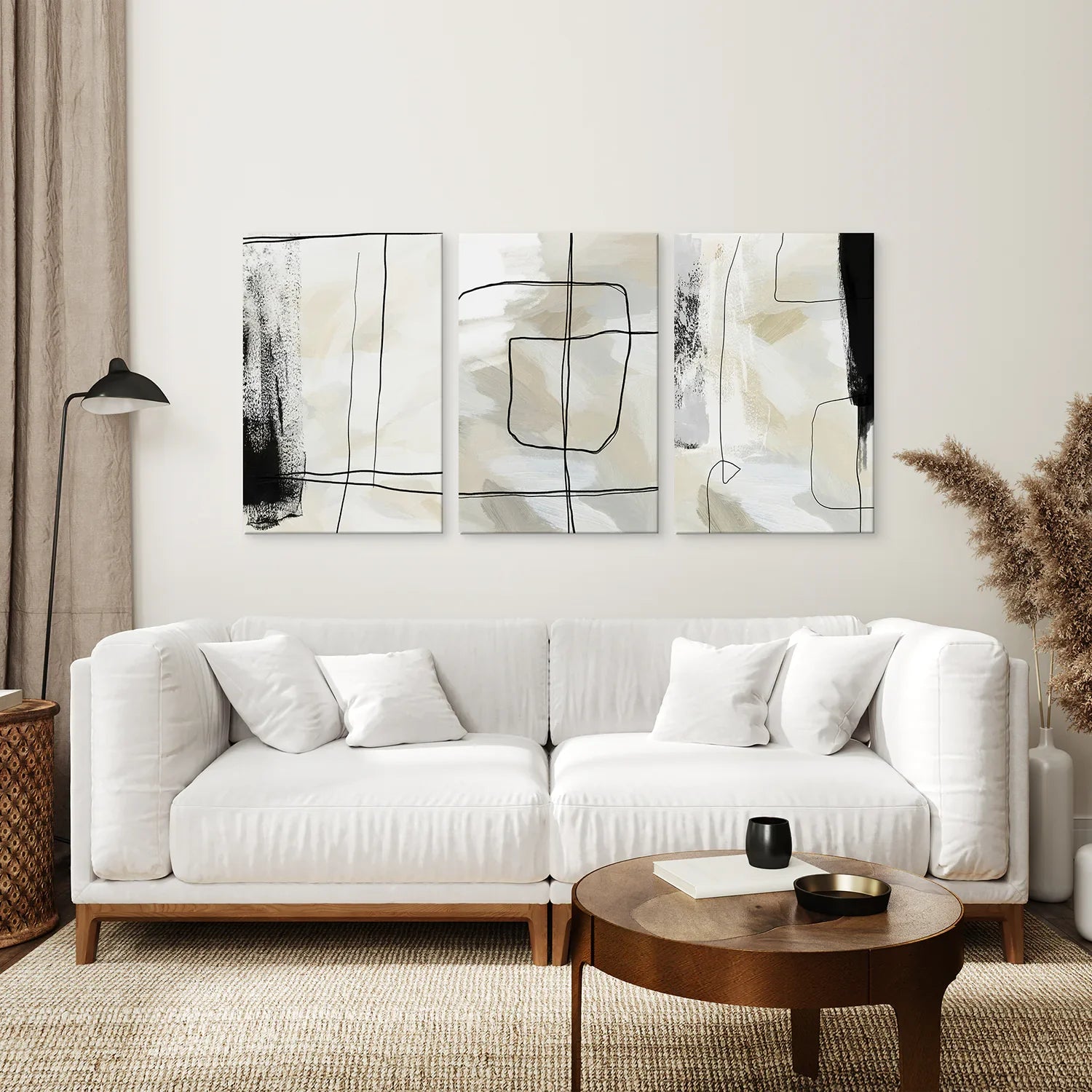 Black and Beige Minimalist Set of 3 Pieces. Nordic Abstract Style