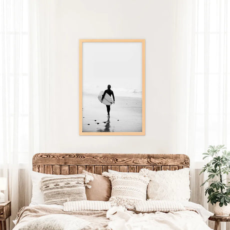 Black White Modern Surfer Photo. Coastal Style Print